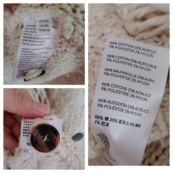 Anthropologie Marilyn Knit Poncho Sweater Fringe Size Medium / Large Cream - Picture 14 of 16